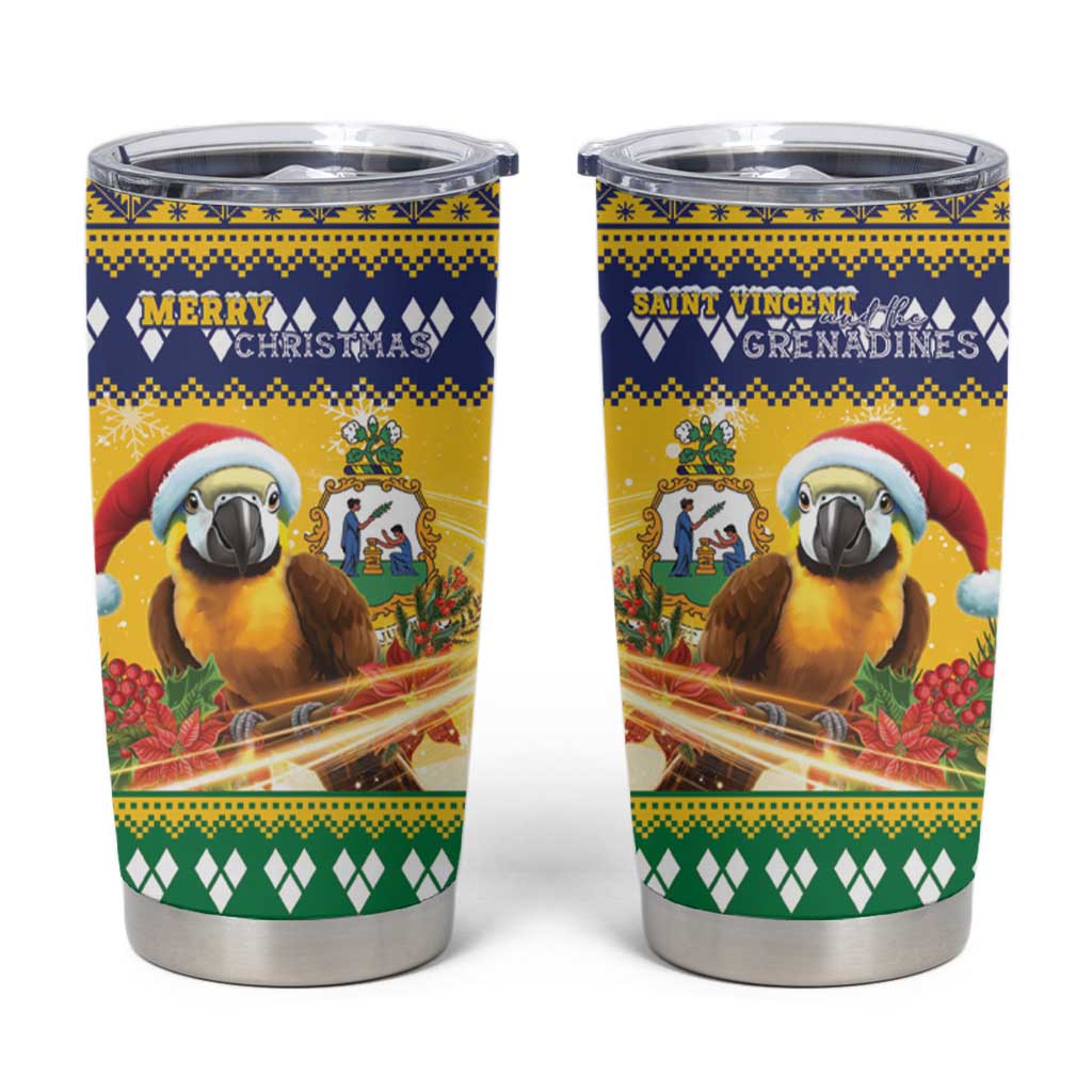 Saint Vincent And The Grenadines Christmas Tumbler Cup Santa Vincent Parrot With Coat Of Arms - Wonder Print Shop