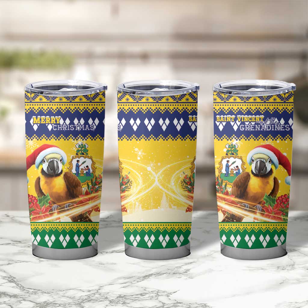 Saint Vincent And The Grenadines Christmas Tumbler Cup Santa Vincent Parrot With Coat Of Arms - Wonder Print Shop