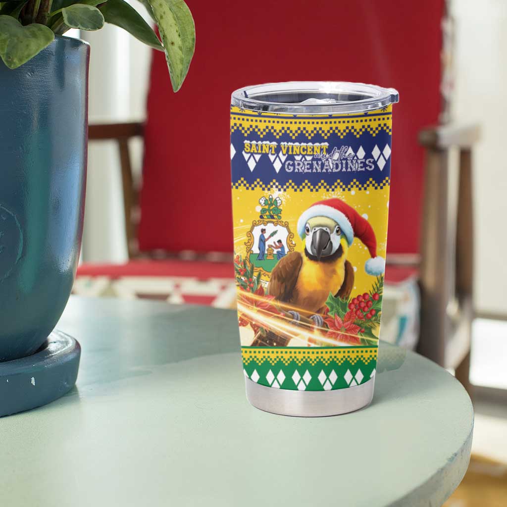 Saint Vincent And The Grenadines Christmas Tumbler Cup Santa Vincent Parrot With Coat Of Arms - Wonder Print Shop