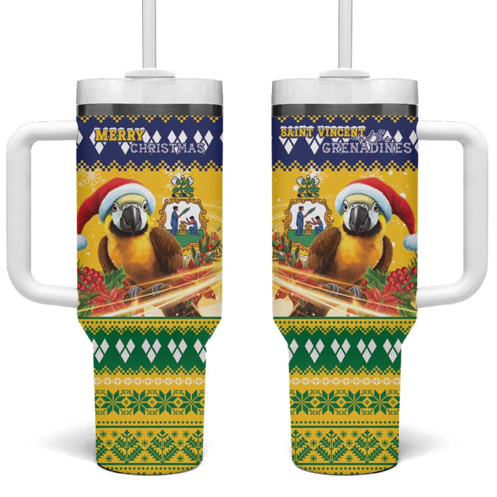 Saint Vincent And The Grenadines Christmas Tumbler With Handle Santa Vincent Parrot With Coat Of Arms - Wonder Print Shop