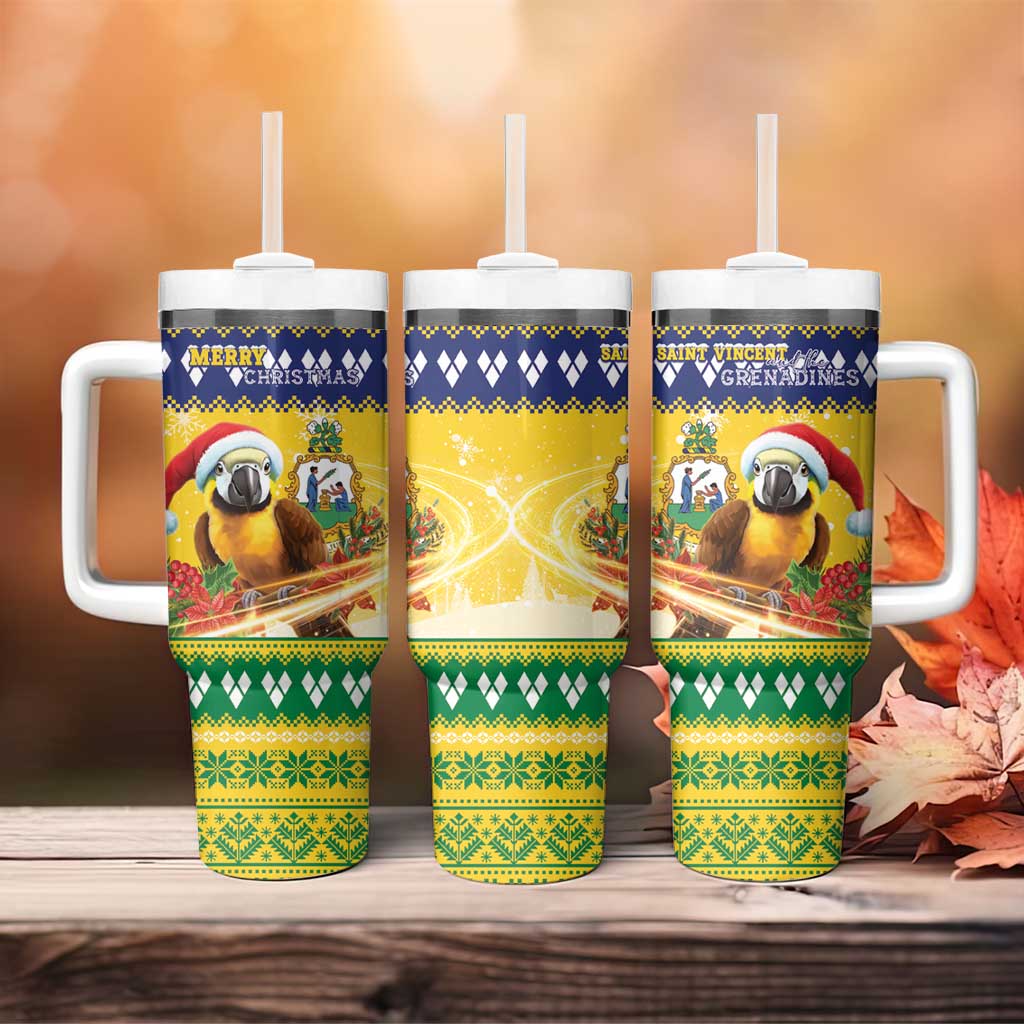 Saint Vincent And The Grenadines Christmas Tumbler With Handle Santa Vincent Parrot With Coat Of Arms - Wonder Print Shop