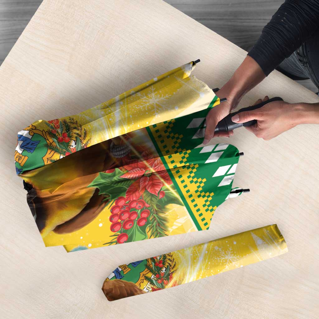 Saint Vincent And The Grenadines Christmas Umbrella Santa Vincent Parrot With Coat Of Arms - Wonder Print Shop