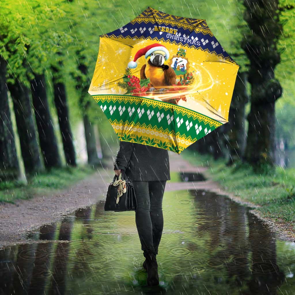 Saint Vincent And The Grenadines Christmas Umbrella Santa Vincent Parrot With Coat Of Arms - Wonder Print Shop