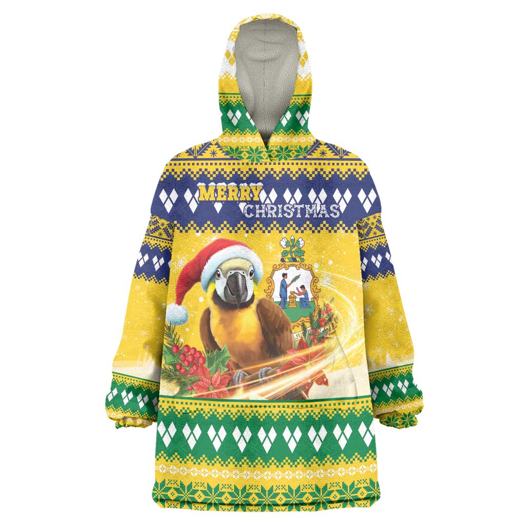 Saint Vincent And The Grenadines Christmas Wearable Blanket Hoodie Santa Vincent Parrot With Coat Of Arms - Wonder Print Shop