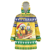 Saint Vincent And The Grenadines Christmas Wearable Blanket Hoodie Santa Vincent Parrot With Coat Of Arms - Wonder Print Shop