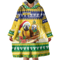 Saint Vincent And The Grenadines Christmas Wearable Blanket Hoodie Santa Vincent Parrot With Coat Of Arms - Wonder Print Shop