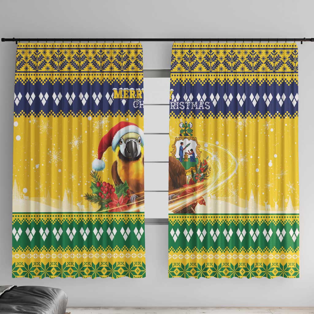 Saint Vincent And The Grenadines Christmas Window Curtain Santa Vincent Parrot With Coat Of Arms - Wonder Print Shop