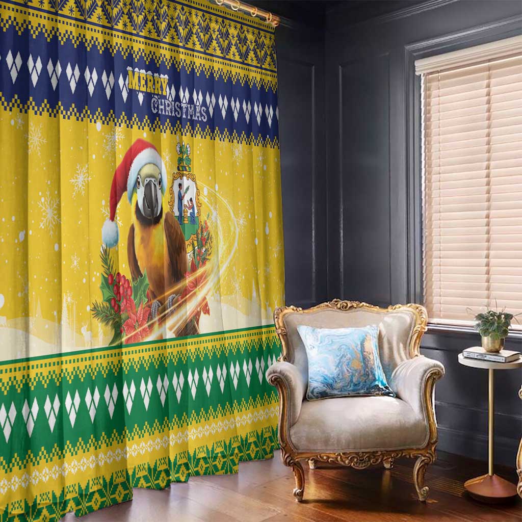 Saint Vincent And The Grenadines Christmas Window Curtain Santa Vincent Parrot With Coat Of Arms - Wonder Print Shop