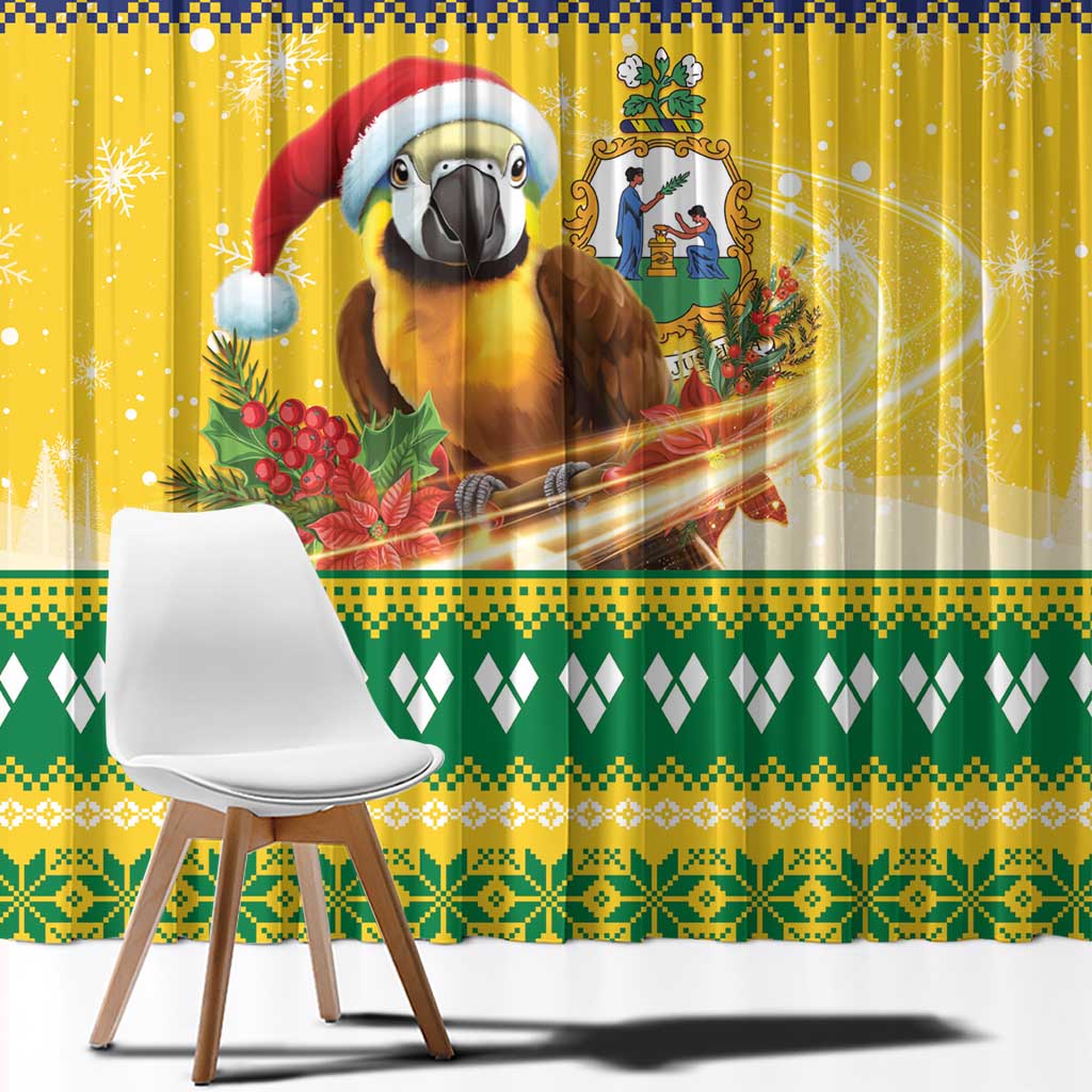 Saint Vincent And The Grenadines Christmas Window Curtain Santa Vincent Parrot With Coat Of Arms - Wonder Print Shop