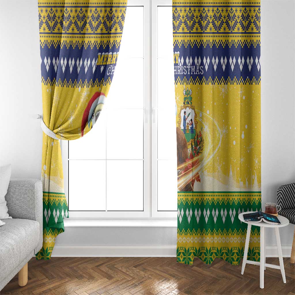 Saint Vincent And The Grenadines Christmas Window Curtain Santa Vincent Parrot With Coat Of Arms - Wonder Print Shop