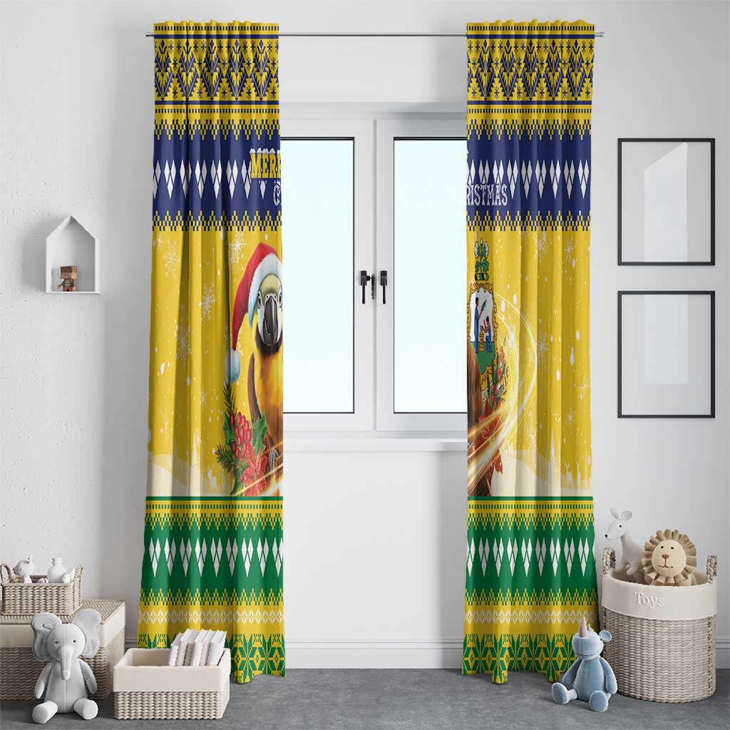 Saint Vincent And The Grenadines Christmas Window Curtain Santa Vincent Parrot With Coat Of Arms - Wonder Print Shop