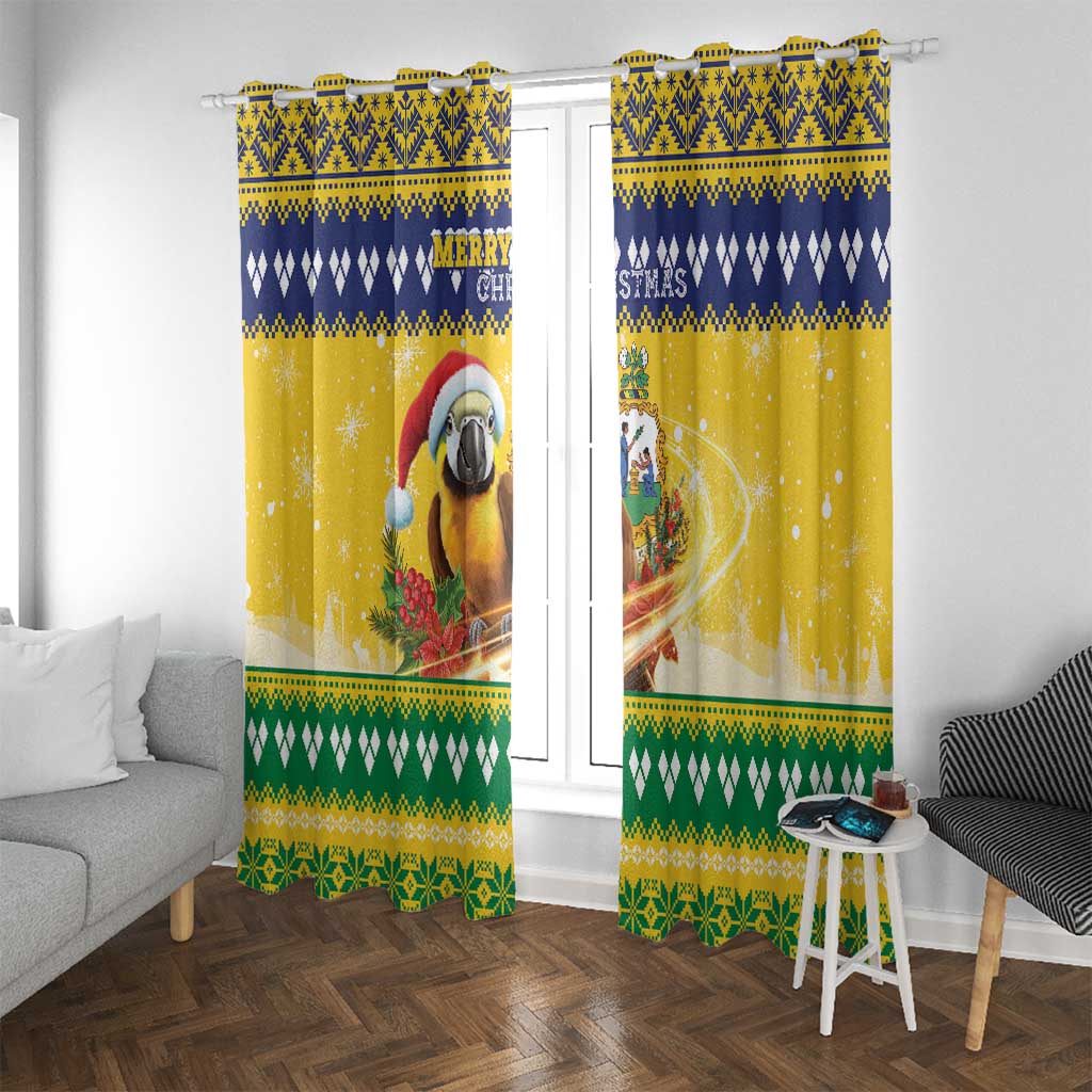 Saint Vincent And The Grenadines Christmas Window Curtain Santa Vincent Parrot With Coat Of Arms - Wonder Print Shop