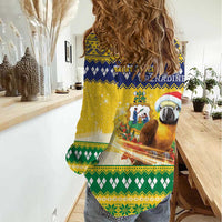 Saint Vincent And The Grenadines Christmas Women Casual Shirt Santa Vincent Parrot With Coat Of Arms - Wonder Print Shop