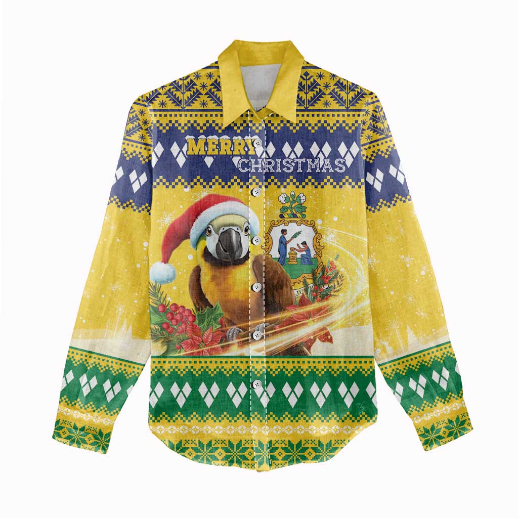 Saint Vincent And The Grenadines Christmas Women Casual Shirt Santa Vincent Parrot With Coat Of Arms - Wonder Print Shop
