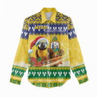 Saint Vincent And The Grenadines Christmas Women Casual Shirt Santa Vincent Parrot With Coat Of Arms - Wonder Print Shop