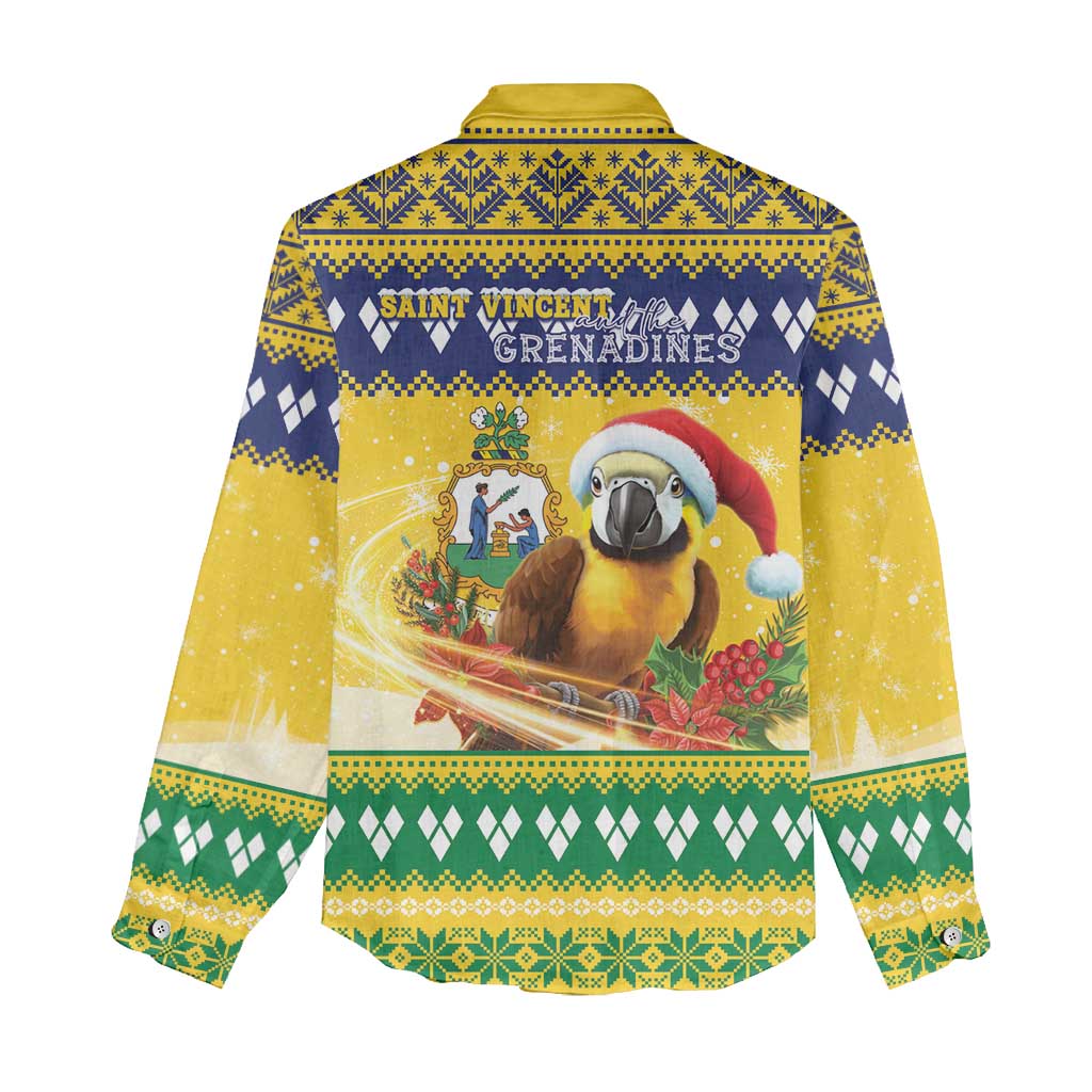 Saint Vincent And The Grenadines Christmas Women Casual Shirt Santa Vincent Parrot With Coat Of Arms - Wonder Print Shop