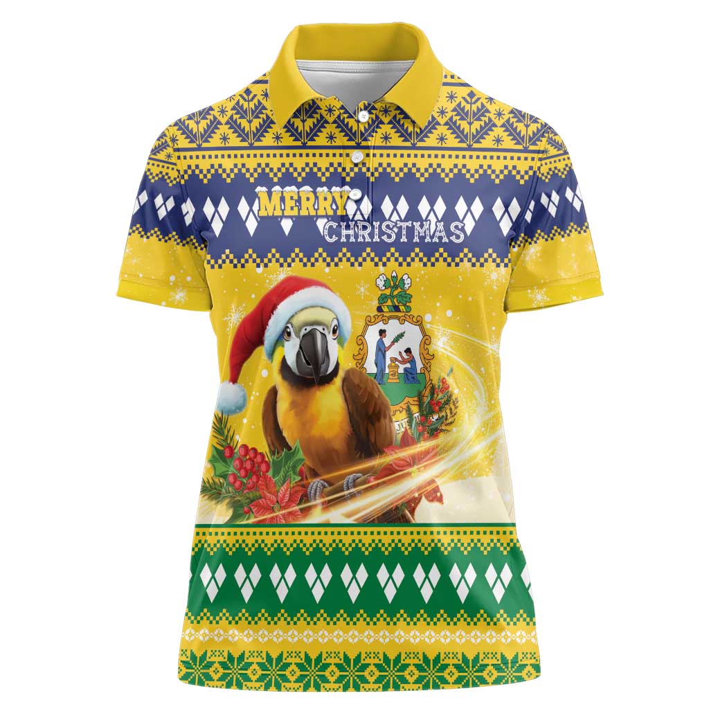 Saint Vincent And The Grenadines Christmas Women Polo Shirt Santa Vincent Parrot With Coat Of Arms - Wonder Print Shop