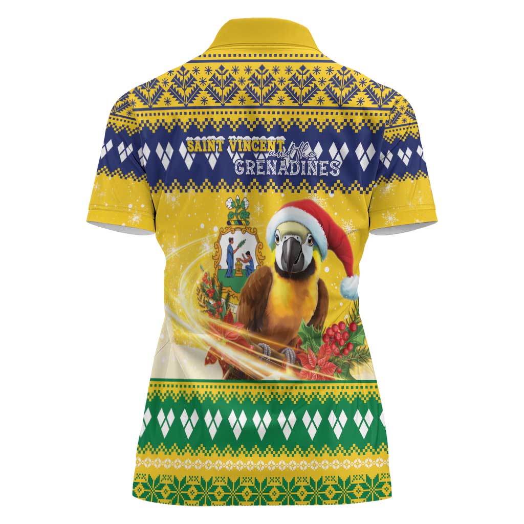 Saint Vincent And The Grenadines Christmas Women Polo Shirt Santa Vincent Parrot With Coat Of Arms - Wonder Print Shop