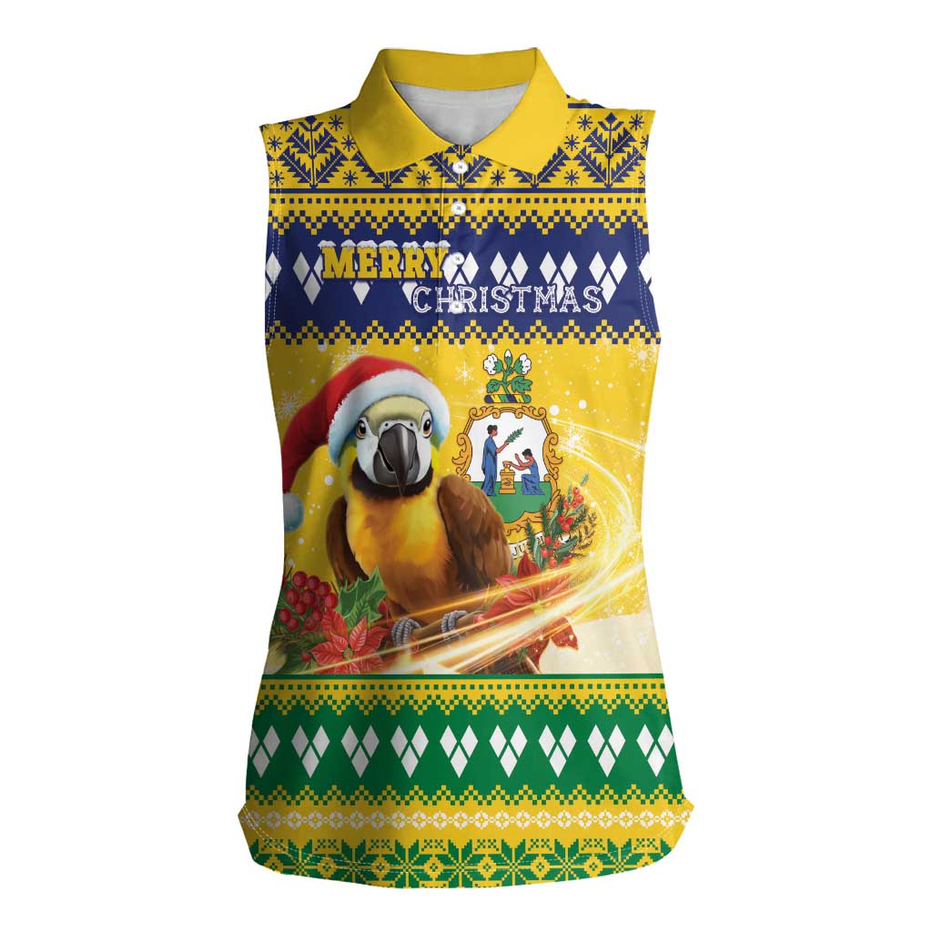 Saint Vincent And The Grenadines Christmas Women Sleeveless Polo Shirt Santa Vincent Parrot With Coat Of Arms - Wonder Print Shop