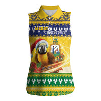 Saint Vincent And The Grenadines Christmas Women Sleeveless Polo Shirt Santa Vincent Parrot With Coat Of Arms - Wonder Print Shop