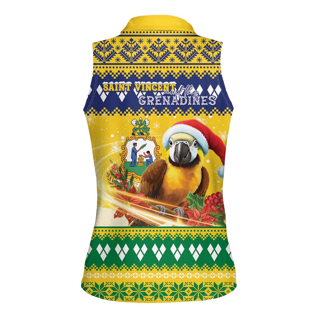 Saint Vincent And The Grenadines Christmas Women Sleeveless Polo Shirt Santa Vincent Parrot With Coat Of Arms - Wonder Print Shop