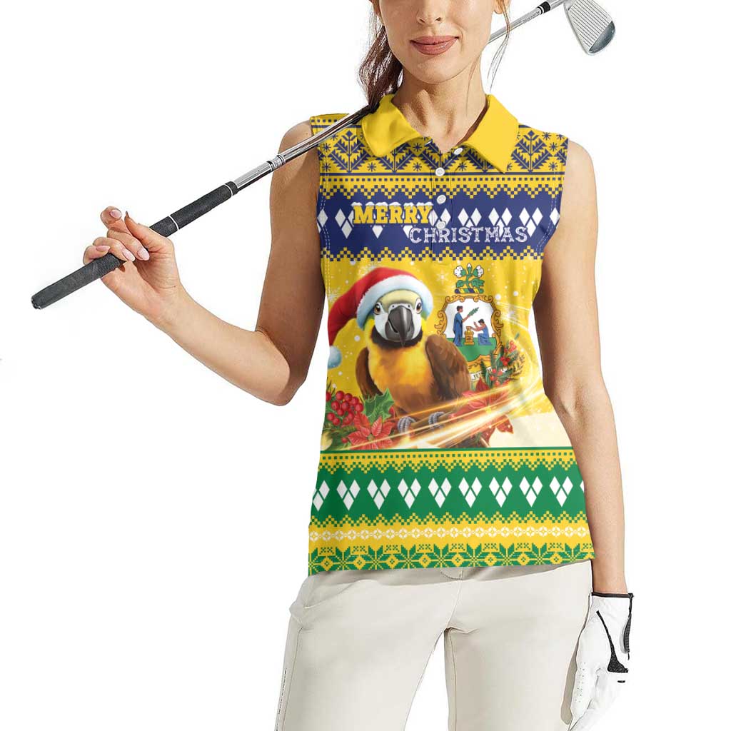 Saint Vincent And The Grenadines Christmas Women Sleeveless Polo Shirt Santa Vincent Parrot With Coat Of Arms - Wonder Print Shop