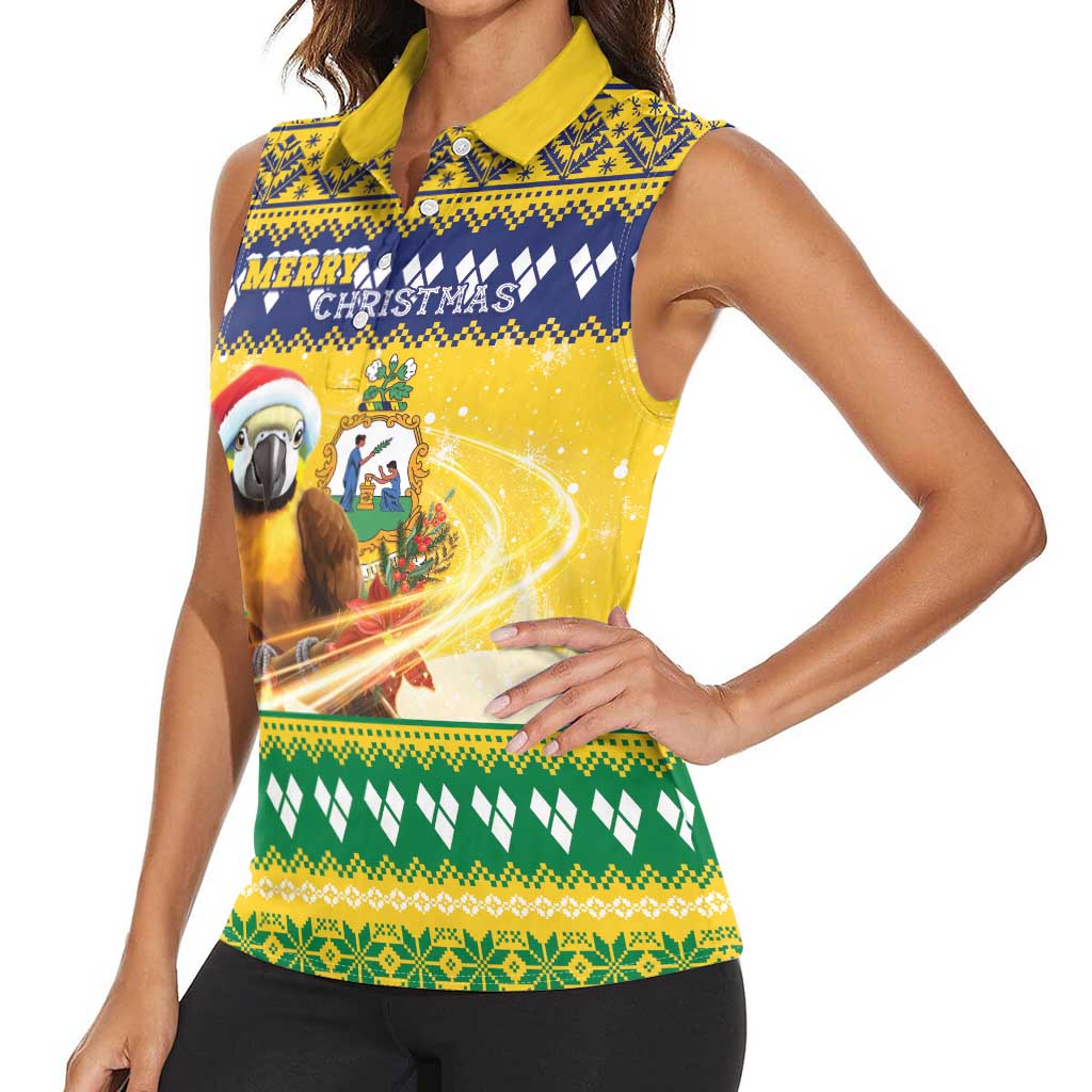 Saint Vincent And The Grenadines Christmas Women Sleeveless Polo Shirt Santa Vincent Parrot With Coat Of Arms - Wonder Print Shop