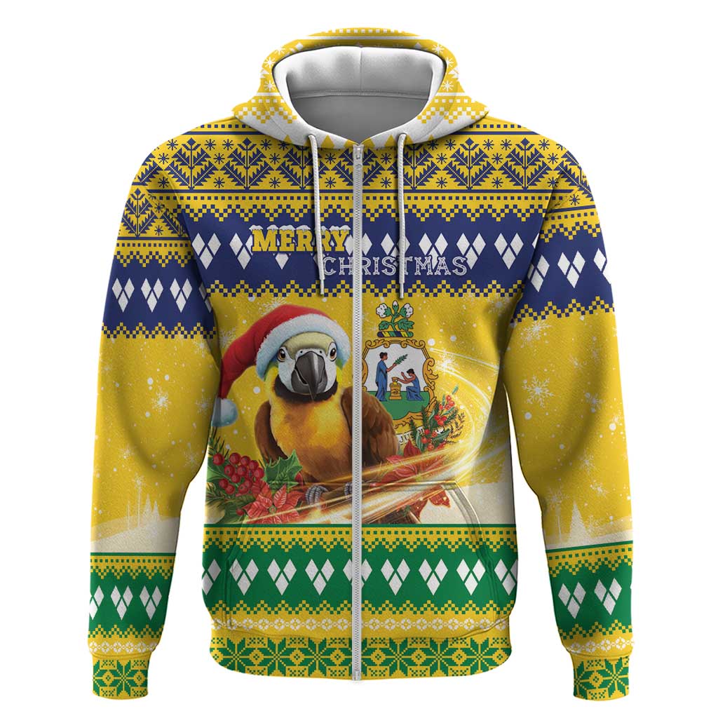 Saint Vincent And The Grenadines Christmas Zip Hoodie Santa Vincent Parrot With Coat Of Arms - Wonder Print Shop
