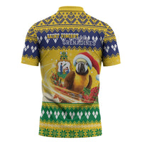 Saint Vincent And The Grenadines Christmas Zipper Polo Shirt Santa Vincent Parrot With Coat Of Arms - Wonder Print Shop