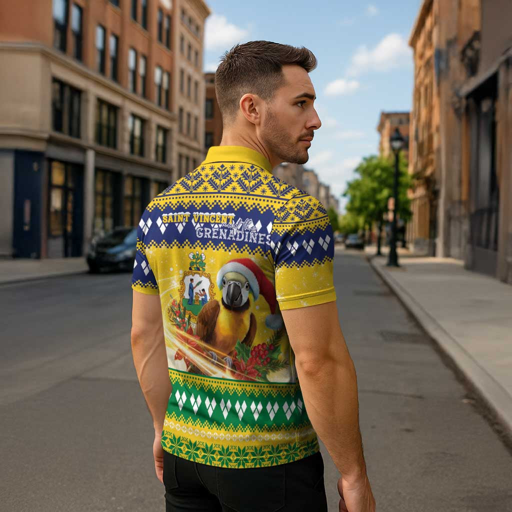 Saint Vincent And The Grenadines Christmas Zipper Polo Shirt Santa Vincent Parrot With Coat Of Arms - Wonder Print Shop