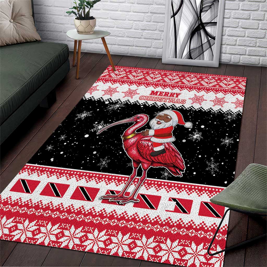 Trinidad And Tobago Christmas Area Rug Funny Santa Riding Scarlet Ibis - Wonder Print Shop