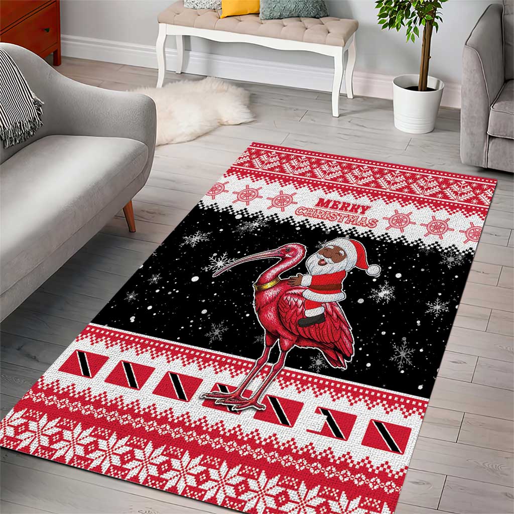 Trinidad And Tobago Christmas Area Rug Funny Santa Riding Scarlet Ibis - Wonder Print Shop