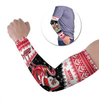 Trinidad And Tobago Christmas Arm Sleeves Funny Santa Riding Scarlet Ibis - Wonder Print Shop