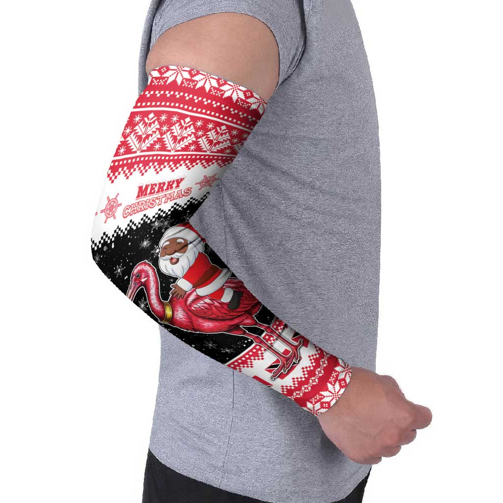 Trinidad And Tobago Christmas Arm Sleeves Funny Santa Riding Scarlet Ibis - Wonder Print Shop