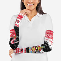 Trinidad And Tobago Christmas Arm Sleeves Funny Santa Riding Scarlet Ibis - Wonder Print Shop