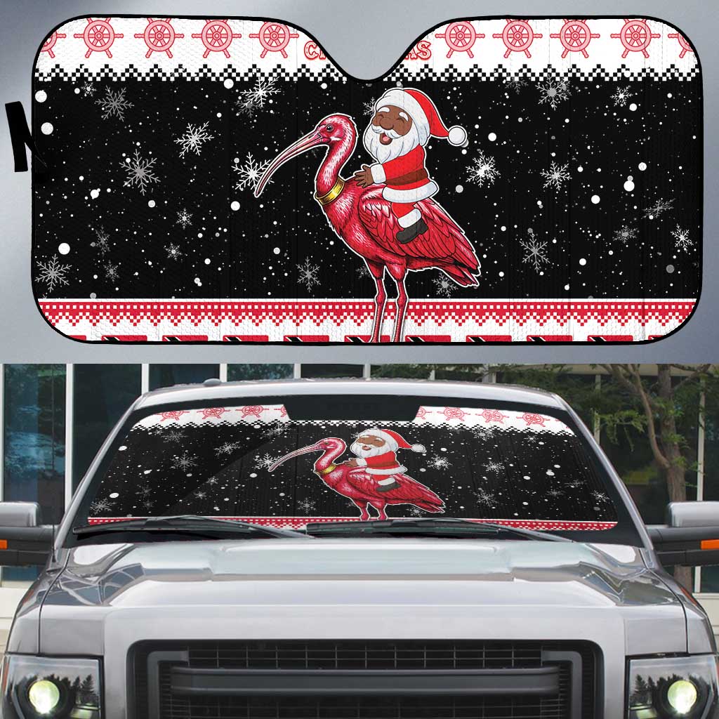 Trinidad And Tobago Christmas Auto Sun Shade Funny Santa Riding Scarlet Ibis - Wonder Print Shop
