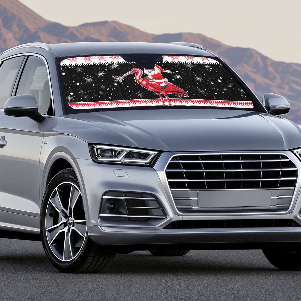 Trinidad And Tobago Christmas Auto Sun Shade Funny Santa Riding Scarlet Ibis - Wonder Print Shop