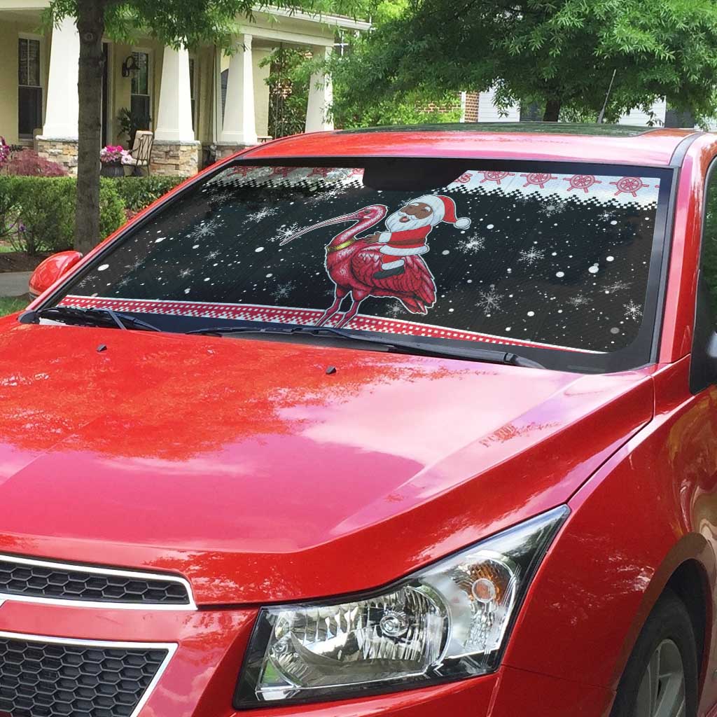 Trinidad And Tobago Christmas Auto Sun Shade Funny Santa Riding Scarlet Ibis - Wonder Print Shop