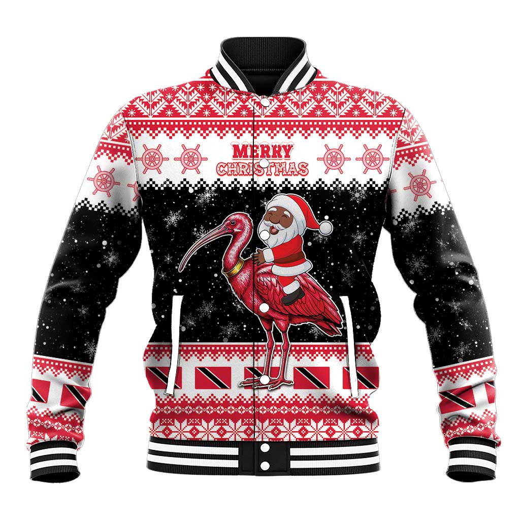 Trinidad And Tobago Christmas Baseball Jacket Funny Santa Riding Scarlet Ibis - Wonder Print Shop