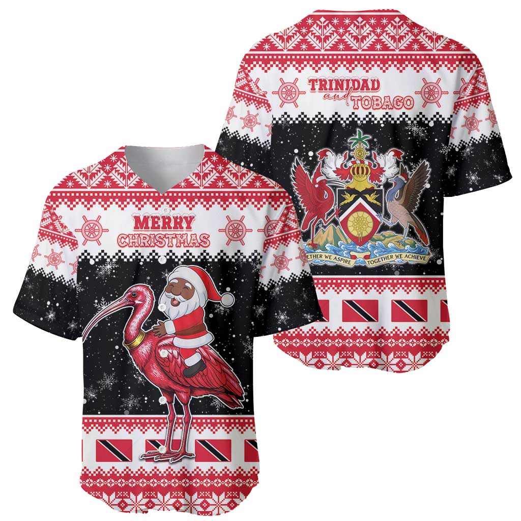 Trinidad And Tobago Christmas Baseball Jersey Funny Santa Riding Scarlet Ibis - Wonder Print Shop