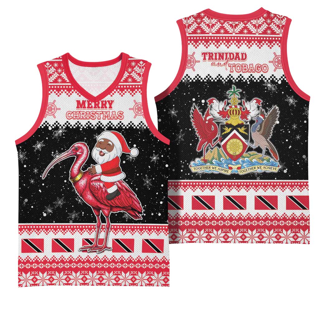Trinidad And Tobago Christmas Basketball Jersey Funny Santa Riding Scarlet Ibis - Wonder Print Shop