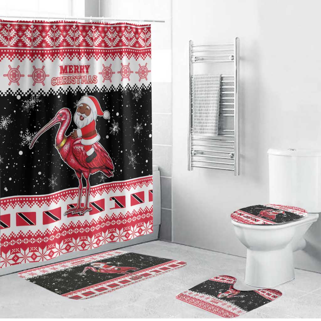 Trinidad And Tobago Christmas Bathroom Set Funny Santa Riding Scarlet Ibis - Wonder Print Shop