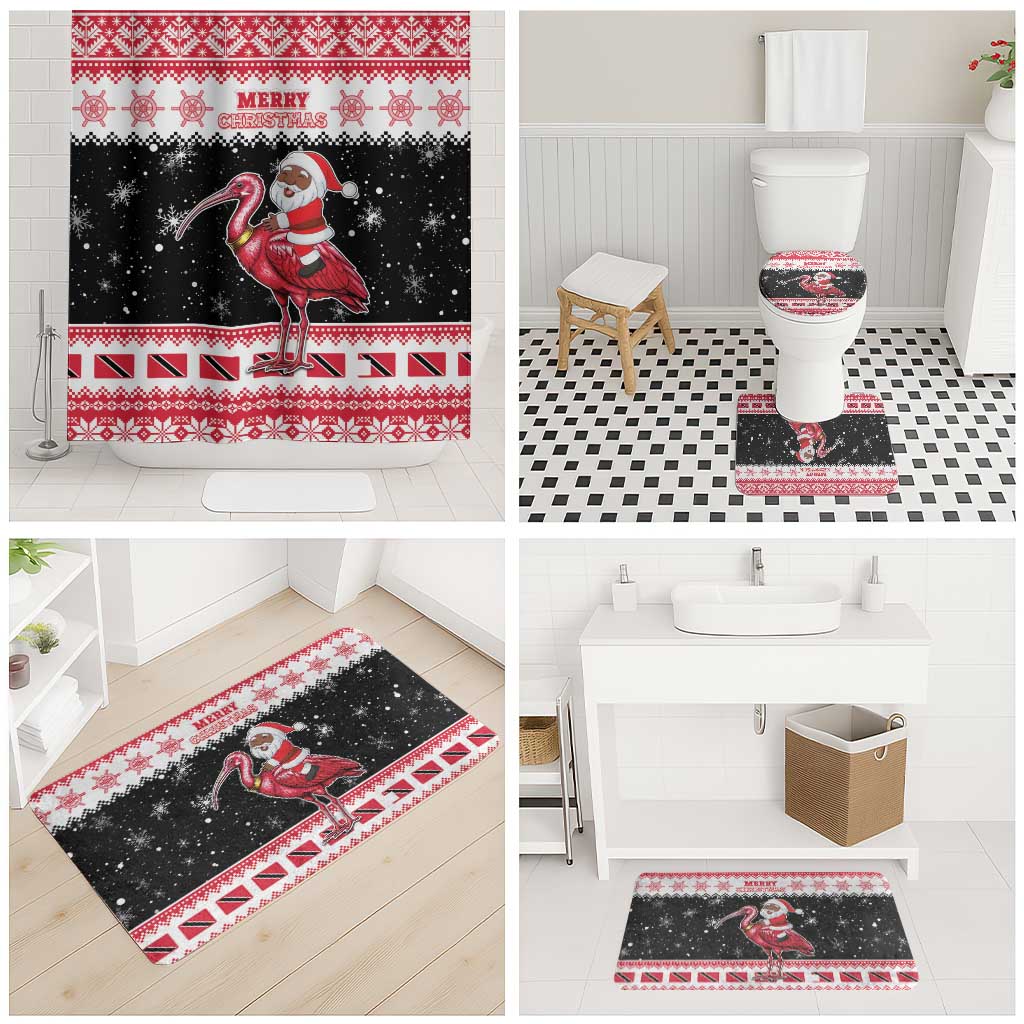 Trinidad And Tobago Christmas Bathroom Set Funny Santa Riding Scarlet Ibis - Wonder Print Shop