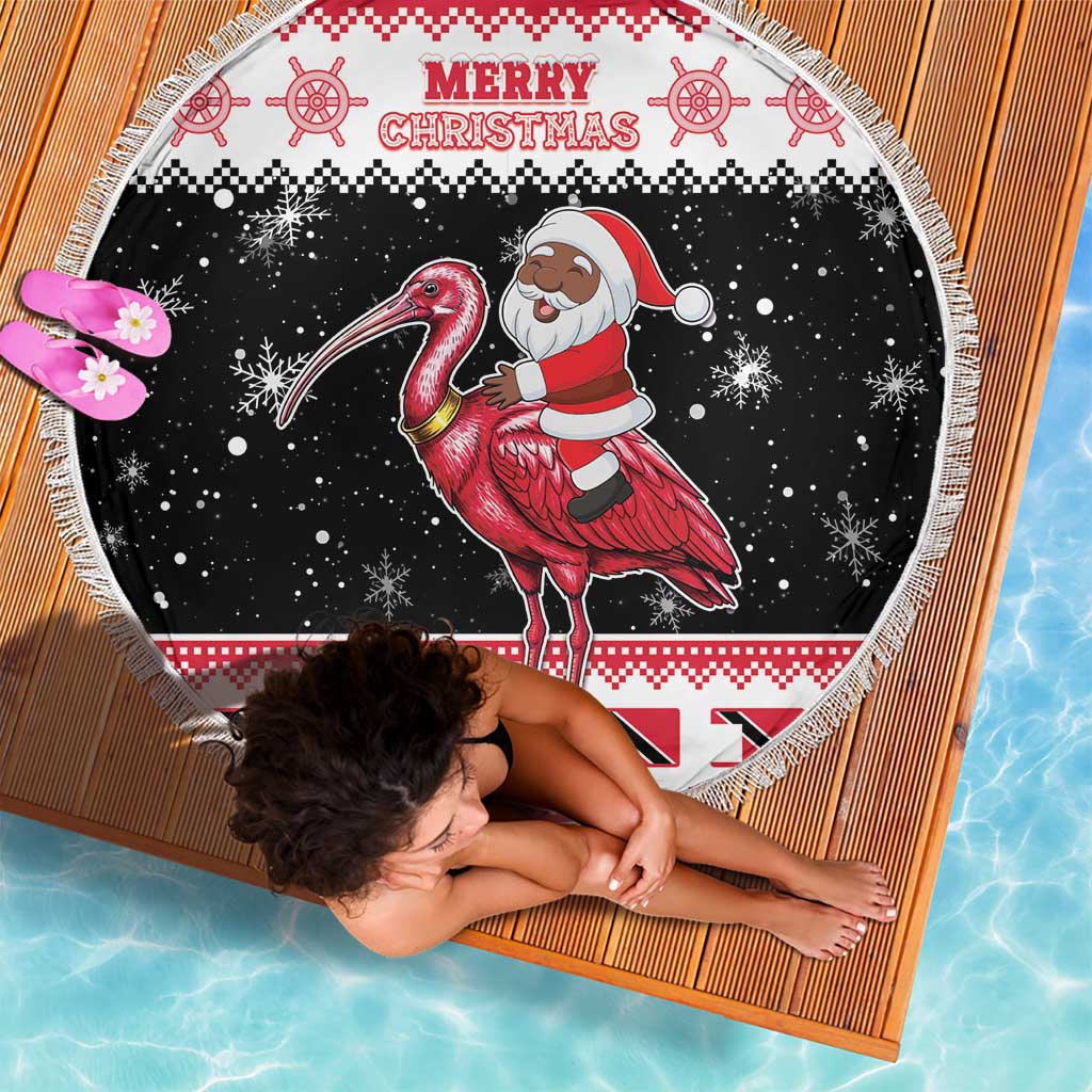 Trinidad And Tobago Christmas Beach Blanket Funny Santa Riding Scarlet Ibis - Wonder Print Shop