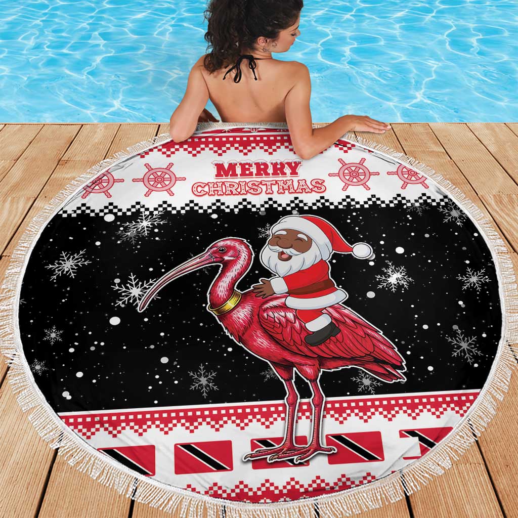 Trinidad And Tobago Christmas Beach Blanket Funny Santa Riding Scarlet Ibis - Wonder Print Shop