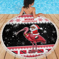 Trinidad And Tobago Christmas Beach Blanket Funny Santa Riding Scarlet Ibis - Wonder Print Shop