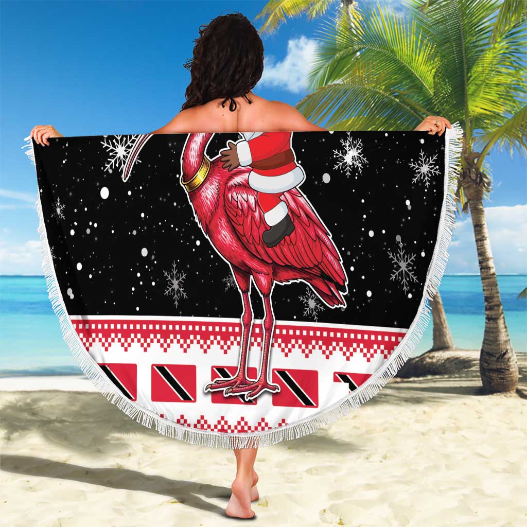 Trinidad And Tobago Christmas Beach Blanket Funny Santa Riding Scarlet Ibis - Wonder Print Shop
