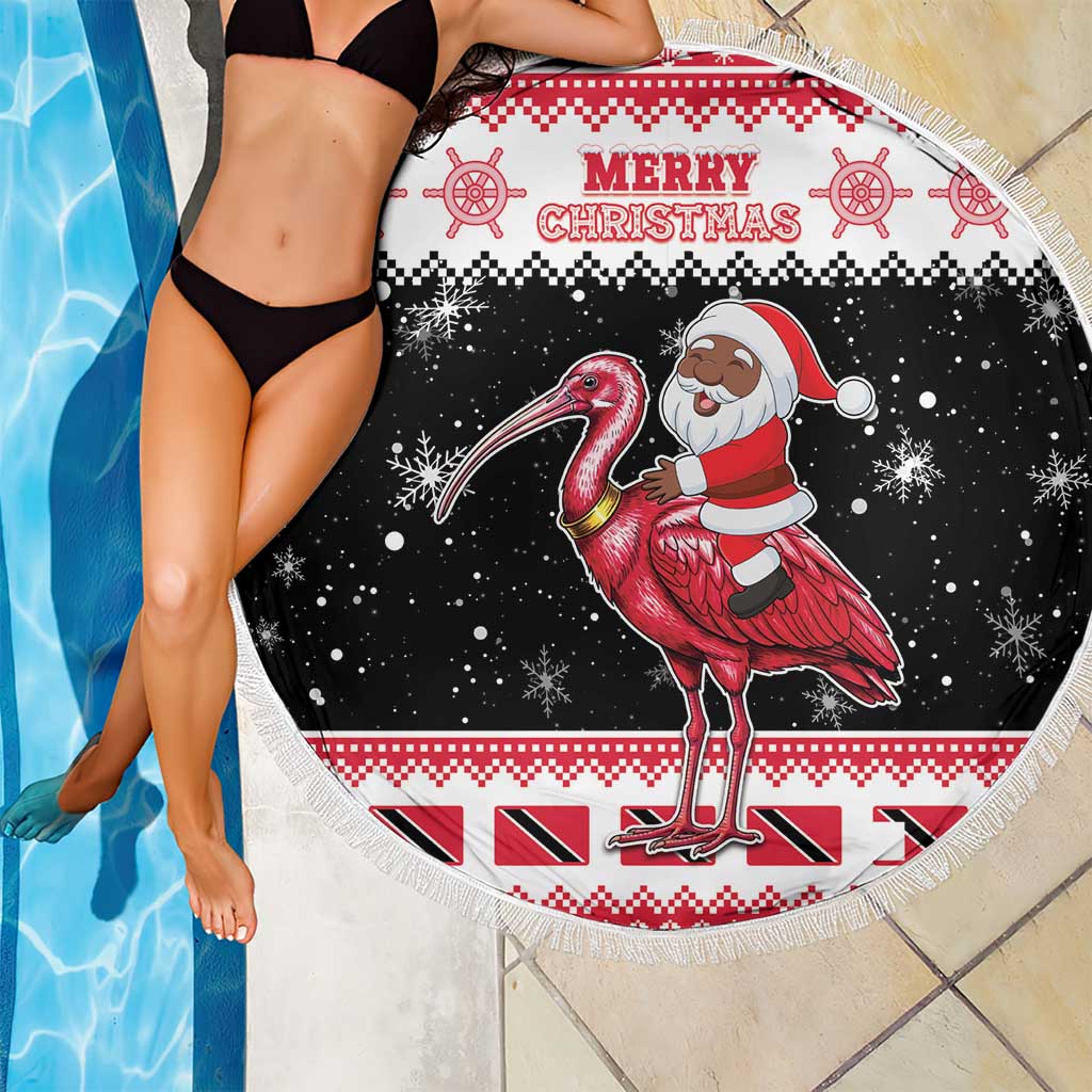 Trinidad And Tobago Christmas Beach Blanket Funny Santa Riding Scarlet Ibis - Wonder Print Shop