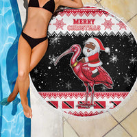Trinidad And Tobago Christmas Beach Blanket Funny Santa Riding Scarlet Ibis - Wonder Print Shop