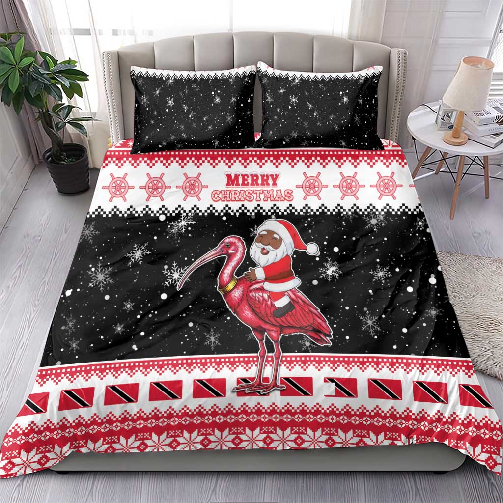 Trinidad And Tobago Christmas Bedding Set Funny Santa Riding Scarlet Ibis - Wonder Print Shop